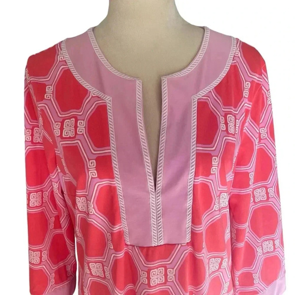 Cabana Life Coral Geo Tunic UPF 50+ Mini Coverup Dress Women Size L - Picture 4 of 8